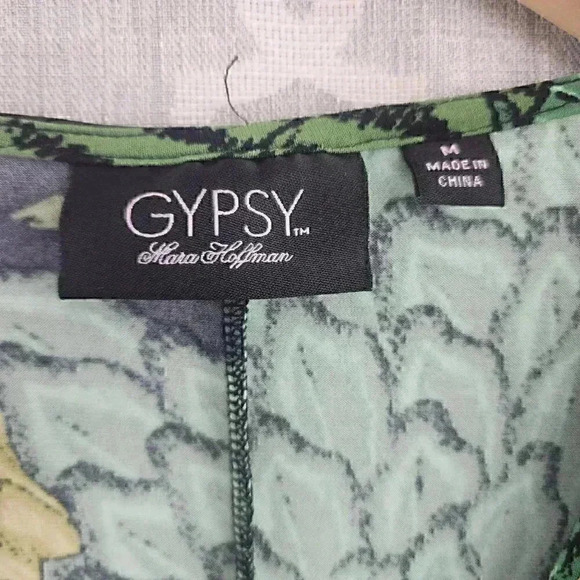 Gypsy Mara Hoffman Short Sleeve Printed Ruched Tied Front/ Back Blouse M - Picture 5 of 9
